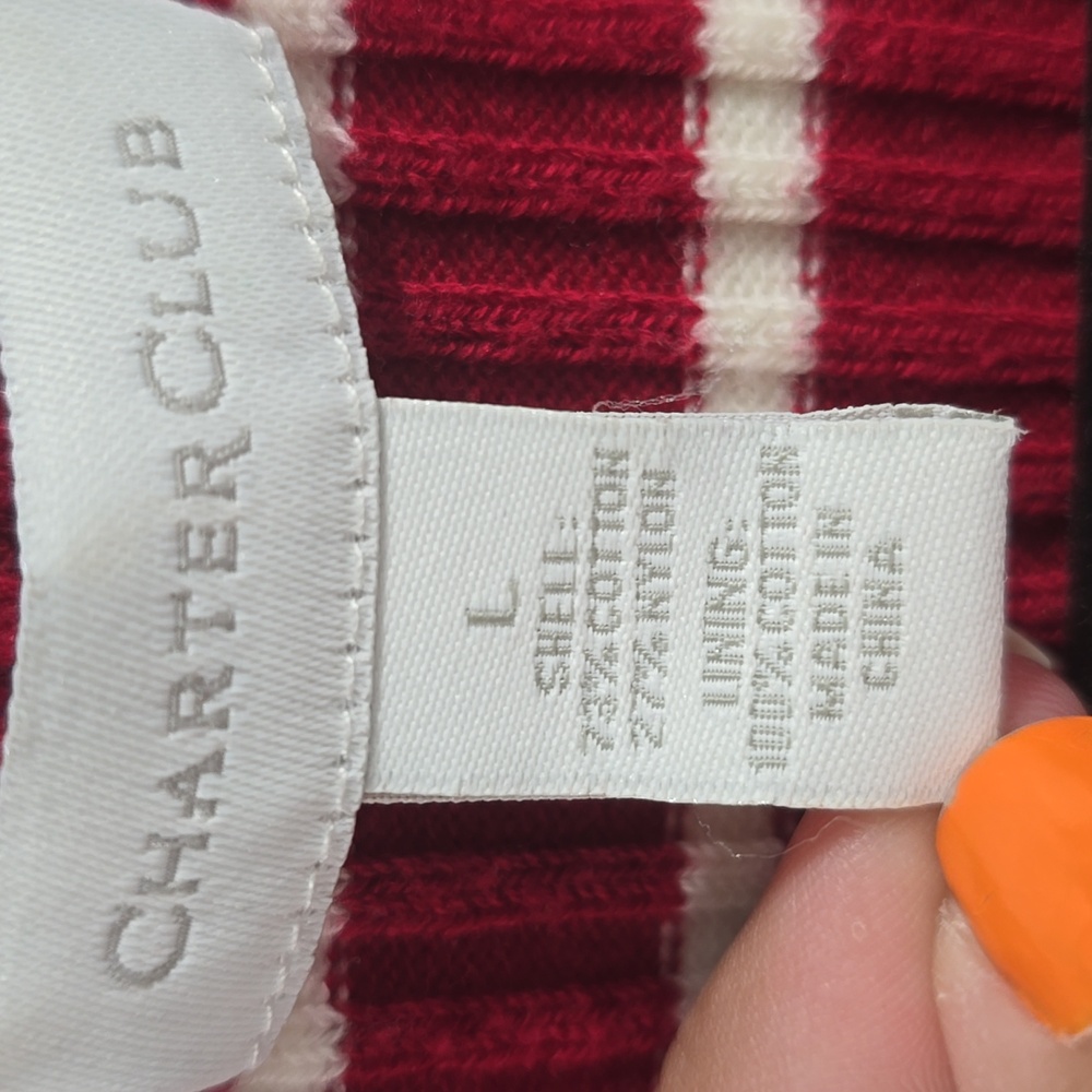 Charter Club Large Red and White Long-sleeve Top - Picture 2 of 7